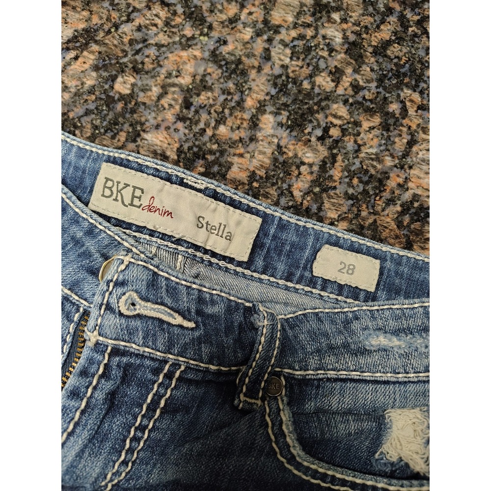 BKE Stella Medium Wash Distressed Denim Shorts Womens 28 Low Rise Blue - Picture 4 of 8